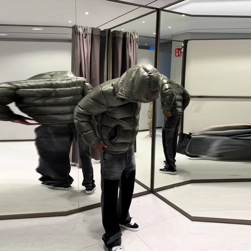 2025 Autunno Inverno Stile neutro Cappotto imbottito in cotone Casual Cerniera con cappuccio Giacca solida Moda Parka caldo a prova di freddo Capispalla