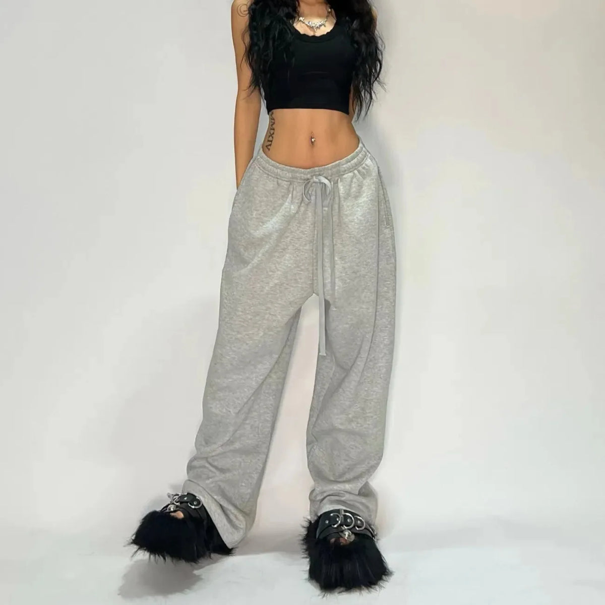 Y2k Grigio Pantaloni Casual Vintage Funzionale Tattico da Uomo Premium da Jogging Pantaloni a Gamba Larga con Coulisse Streetwear Pantaloni Sportivi