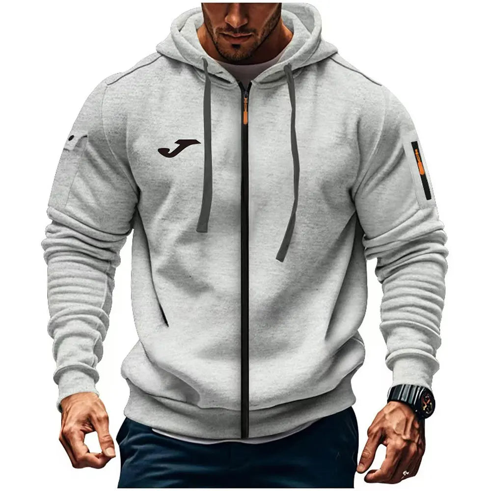 JOMA Felpa con cappuccio da uomo stile europeo, vestibilità ampia, con cerniera, per primavera e autunno, abbigliamento casual da uomo per il tempo libero e l'outdoor