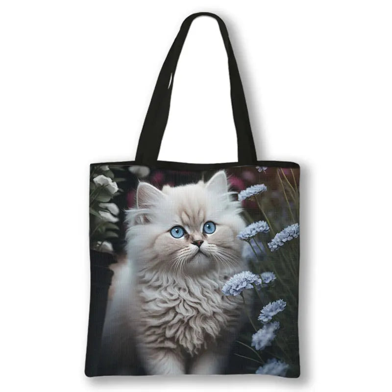 Borsa a tracolla con stampa gattino Kawaii Animali Gatti Cartoon Grafica Totes Borse Borsa da donna di grande capacità Borse shopper riutilizzabili Regalo