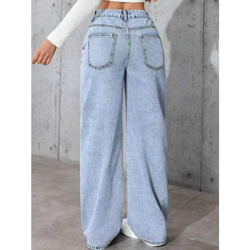 Jeans da donna in denim a gamba larga a gamba dritta Y2K Autunno Inverno 2025 Pantaloni larghi retrò stile coreano Jeans versatili da strada di moda