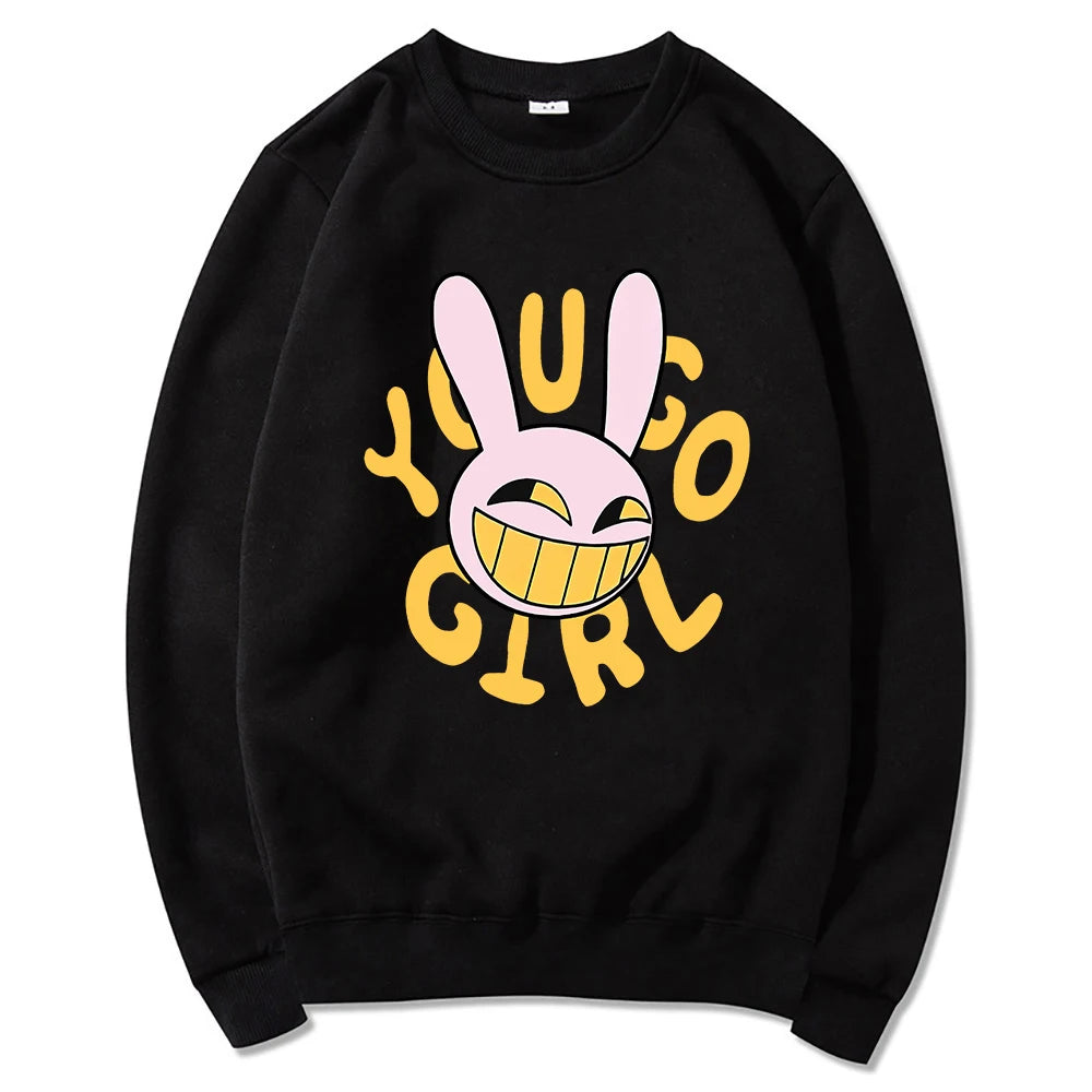 YOU GO GIRL Felpa con cappuccio Digital Circus Jax Moda Donna Harajuku Divertente Felpa con cappuccio con coniglio carino Felpa pullover vintage unisex Cartoon