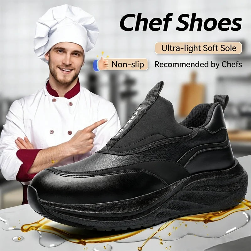 Scarpe da Cuoco in Pelle da Uomo Impermeabili Antiscivolo Resistenti all'Olio, Mocassini Casual da Uomo Resistenti all'Usura