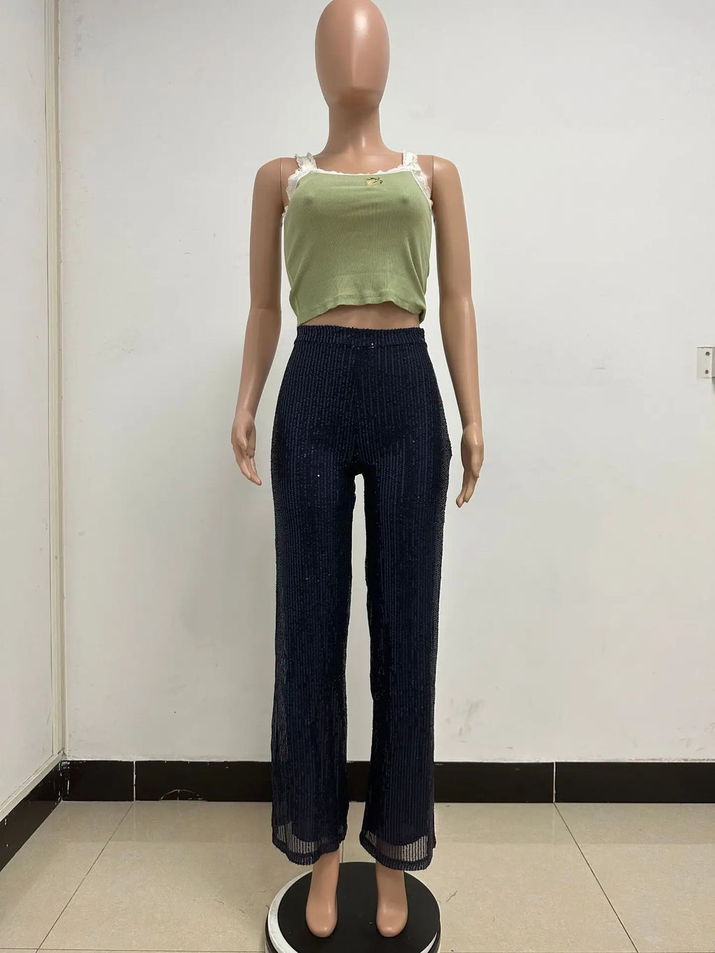 Pantaloni da donna, abbigliamento femminile, vestiti alla moda, pantaloni casual con paillettes, pantaloni eleganti, ampi e fluidi, a gamba larga, hwy5623