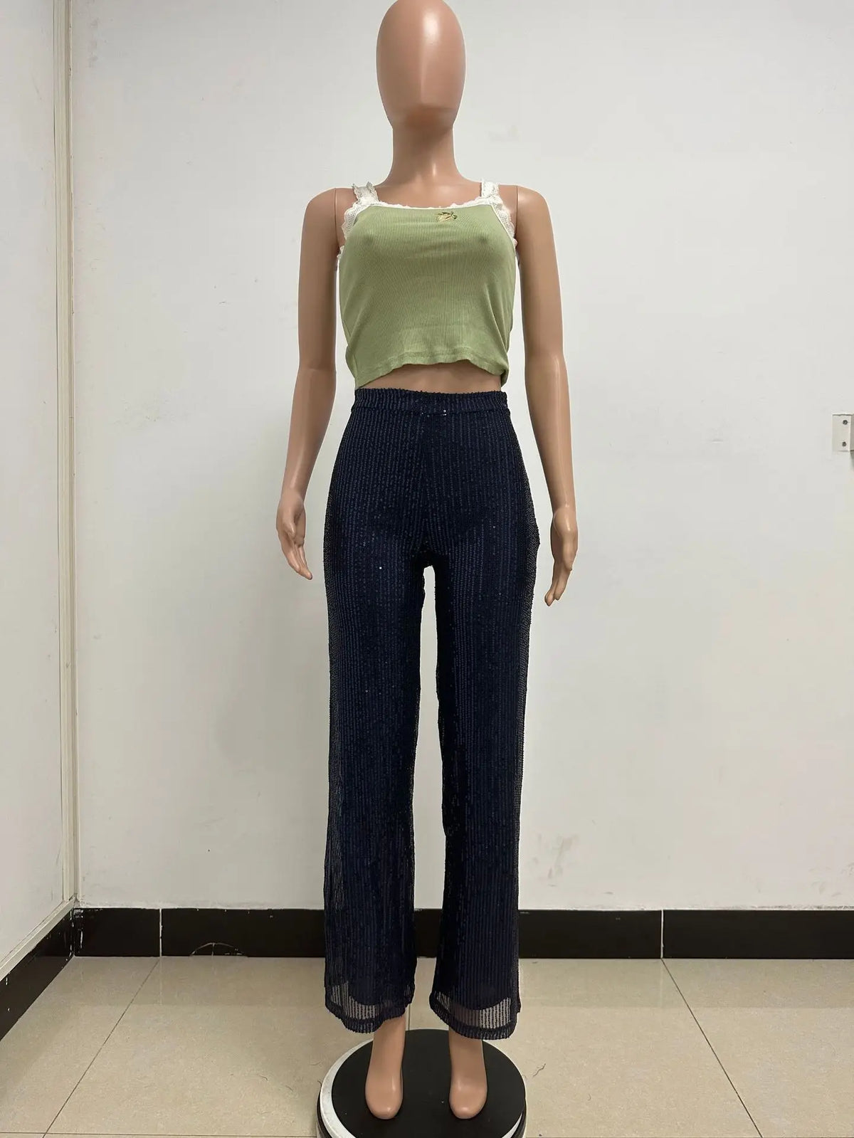 Pantaloni da donna, abbigliamento femminile, vestiti alla moda, pantaloni casual con paillettes, pantaloni eleganti, ampi e fluidi, a gamba larga, hwy5623
