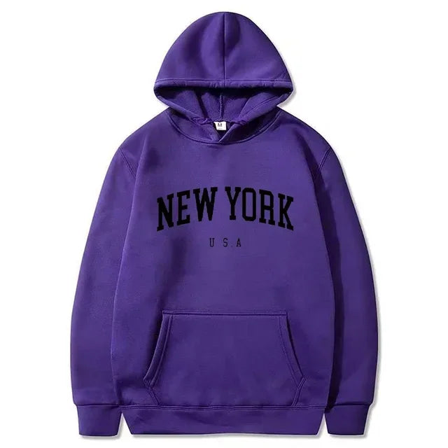Uomo Donna New York USA City Felpe con cappuccio Moda Lettera stampata Felpe grafiche Allentate Casual Harajuku Pullover con cappuccio Abbigliamento sportivo