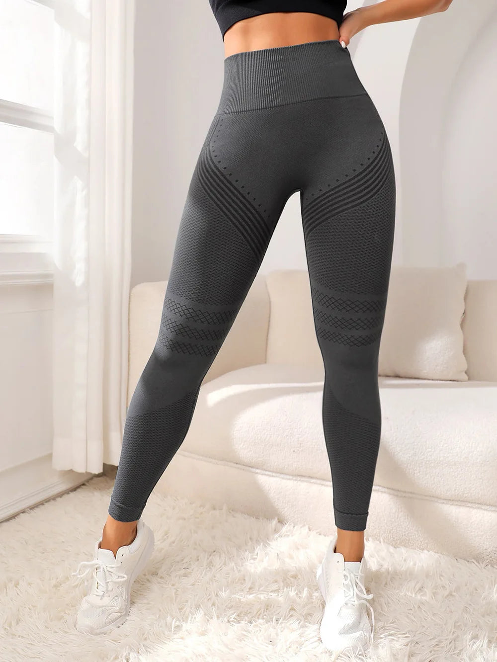 Pantaloni sportivi con linee sexy Sollevamento glutei Pantaloni sportivi attillati Pantaloni fitness elastici a vita alta da donna Pantaloni da yoga da corsa
