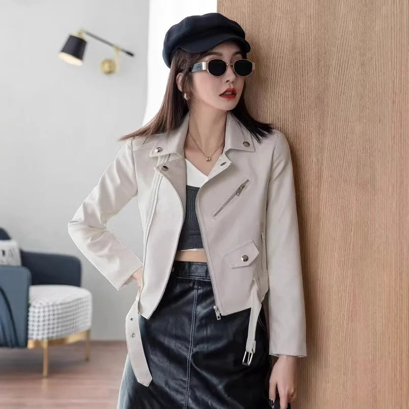 2025 Primavera Autunno Nuova giacca di pelle da donna Abbigliamento da moto Cappotto corto