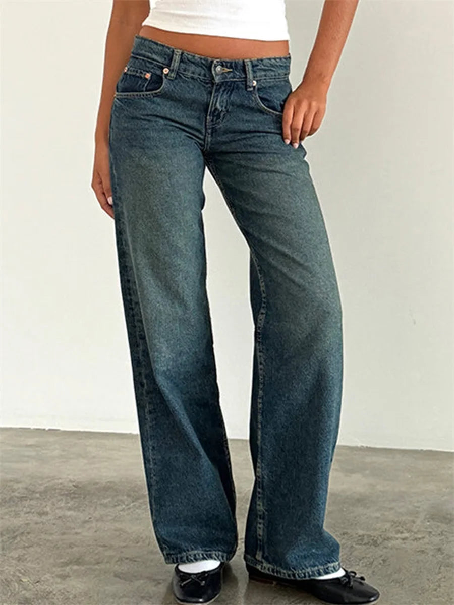 Jeans da donna a gamba larga Pantaloni casual in denim da fidanzato larghi a vita alta Y2K Jeans streetwear dritti Pantaloni jeans mamma
