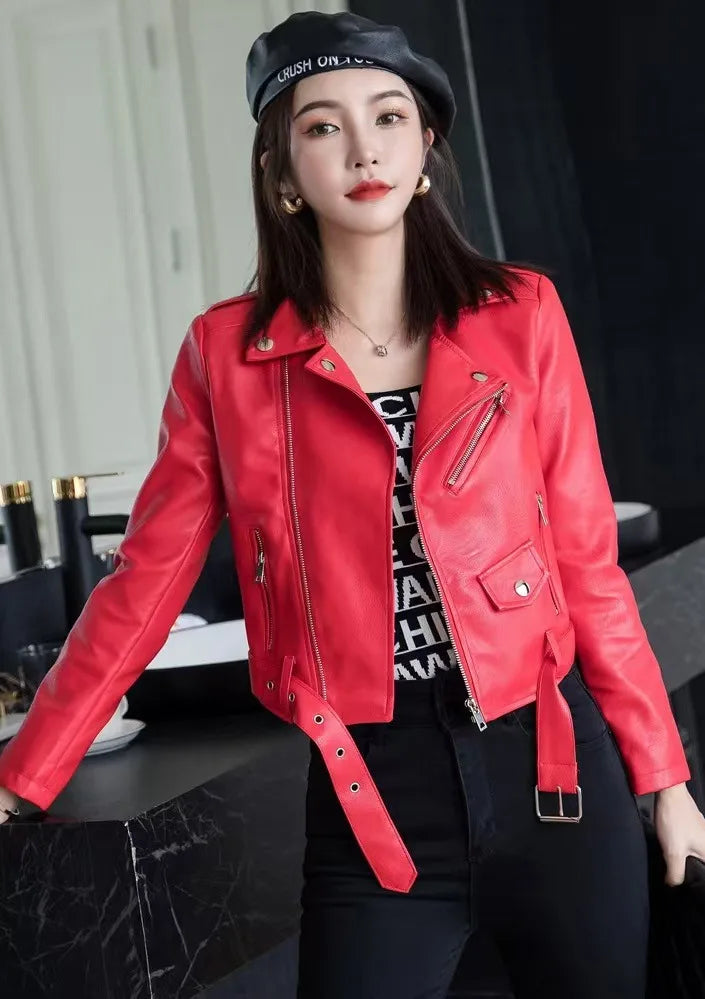 2025 Primavera Autunno Nuova giacca di pelle da donna Abbigliamento da moto Cappotto corto
