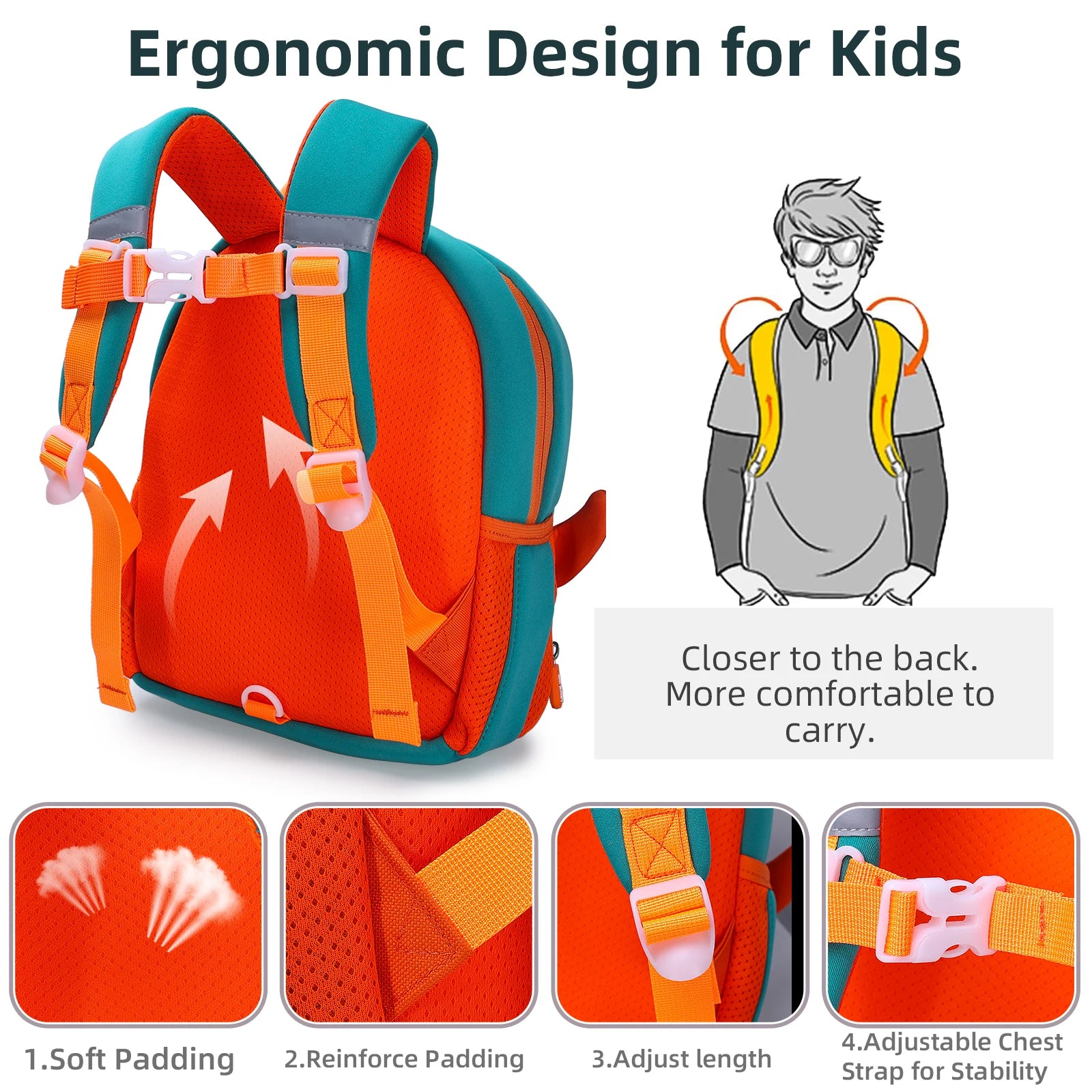Zaino prescolare Zaino per bambini in neoprene con dinosauro Zaino per il pranzo per bambini Ragazzi Ragazze
