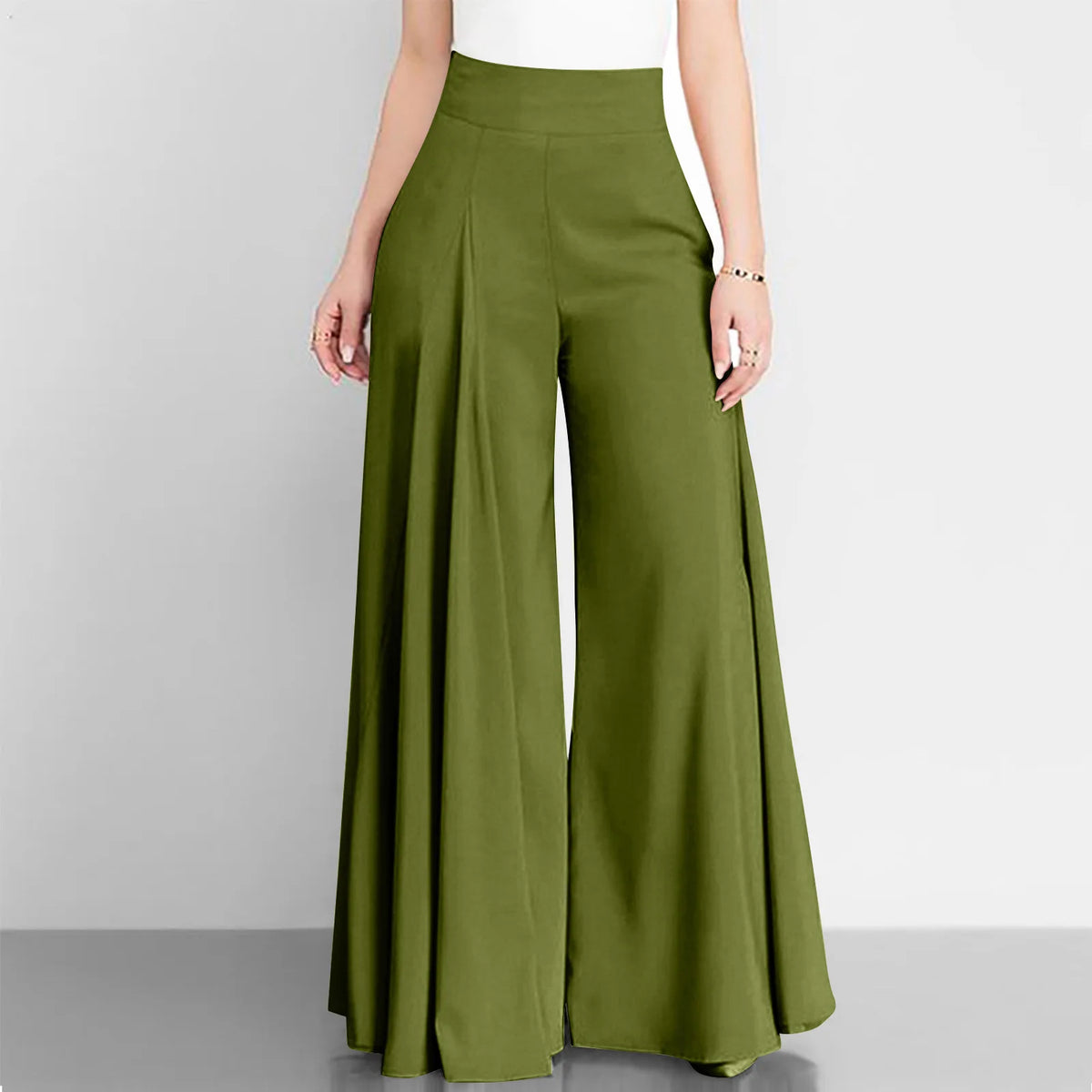Pantaloni a gamba larga a vita alta da donna alla moda Primavera Autunno Pantaloni a zampa d'elefante eleganti femminili Pantaloni lunghi larghi casual per le vacanze solidi Nuovo