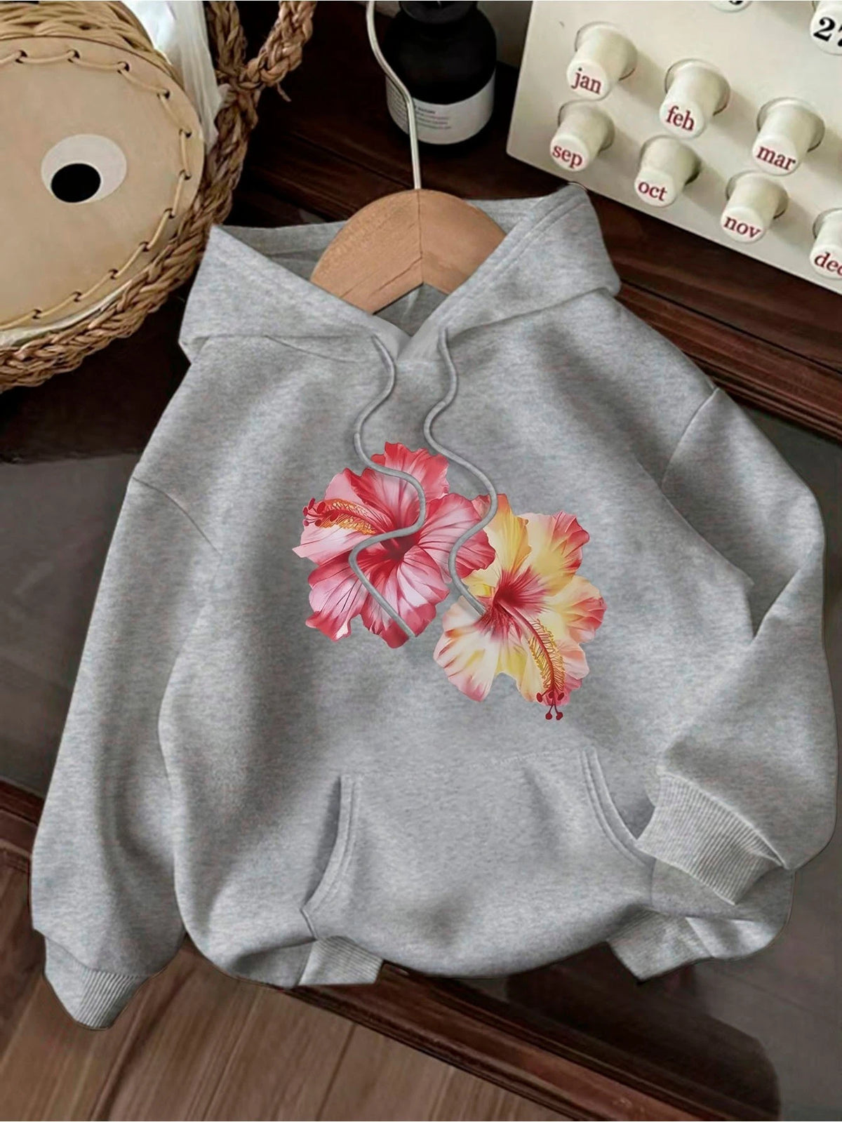 Felpa con cappuccio girocollo autunno e inverno da donna stampata con motivo floreale colorato Felpa casual a maniche lunghe Abbigliamento da donna