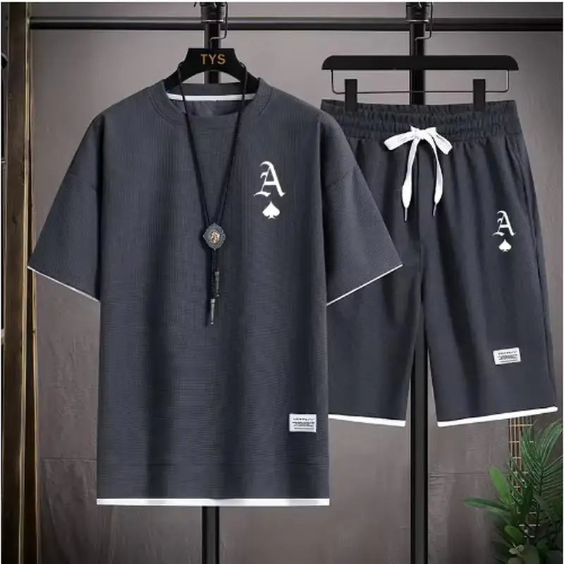 T-shirt a maniche corte da uomo casual alla moda e pantaloncini sportivi estivi all'aperto set da due pezzi casual quotidiano