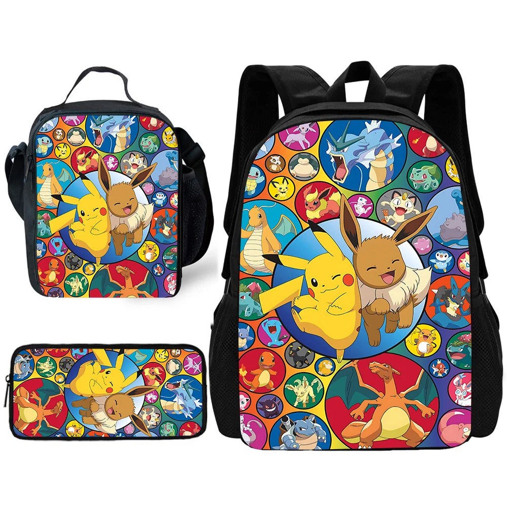 Zaino per la scuola per bambini con cartoni animati di Potdemiel, con borse per il pranzo, borse per matite, zaini per ragazzi e ragazze, P-PokéS, il miglior regalo