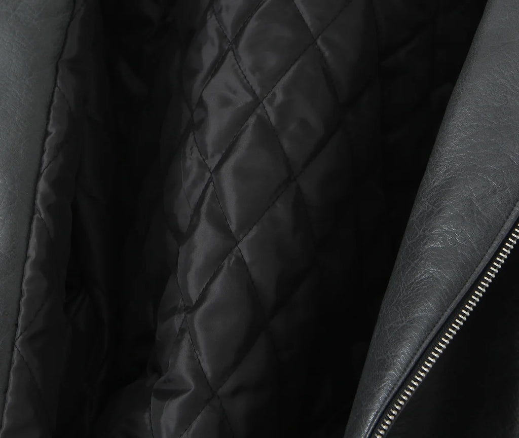 Giacca in Pelle PU Y2K COOL da Donna con Collo a V, Maniche Lunghe, Cerniera, Imbottita, Corta e Larga, Grigia