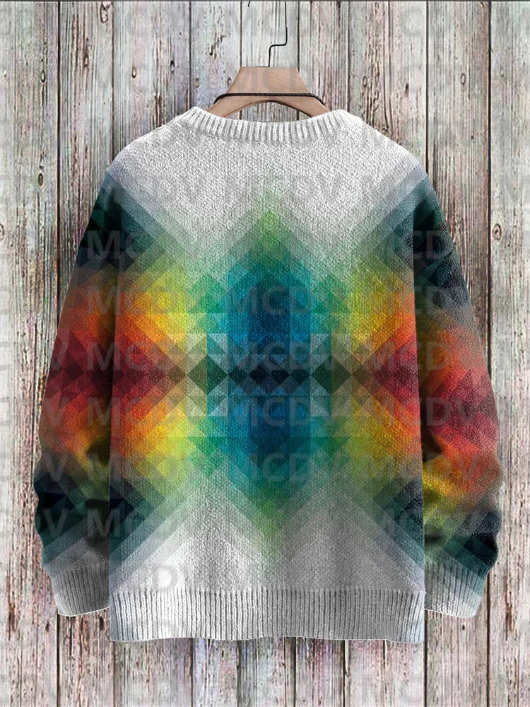 Maglione pullover lavorato a maglia con stampa multicolore casual Rainbow Art da uomo per pullover da donna