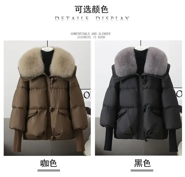 2025 inverno nuovo piumino corto imbottito donna Parka collo di pelliccia cappotti di cotone spesso vestiti nero tuta sportiva casual femminile nuovo
