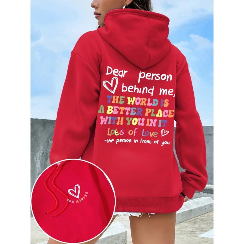 Caro persona dietro la felpa con cappuccio da donna lettere colorate caldo pile donna felpa con cappuccio fodera in pelliccia felpe con cappuccio primavera autunno Y2K top casual