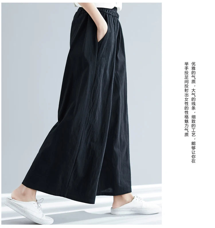 Nuovi pantaloni primaverili da donna in cotone e lino 2026, pantaloni casual a gamba larga autunnali, taglie forti, neri, bianchi, rossi, kaki, 5XL 6XL