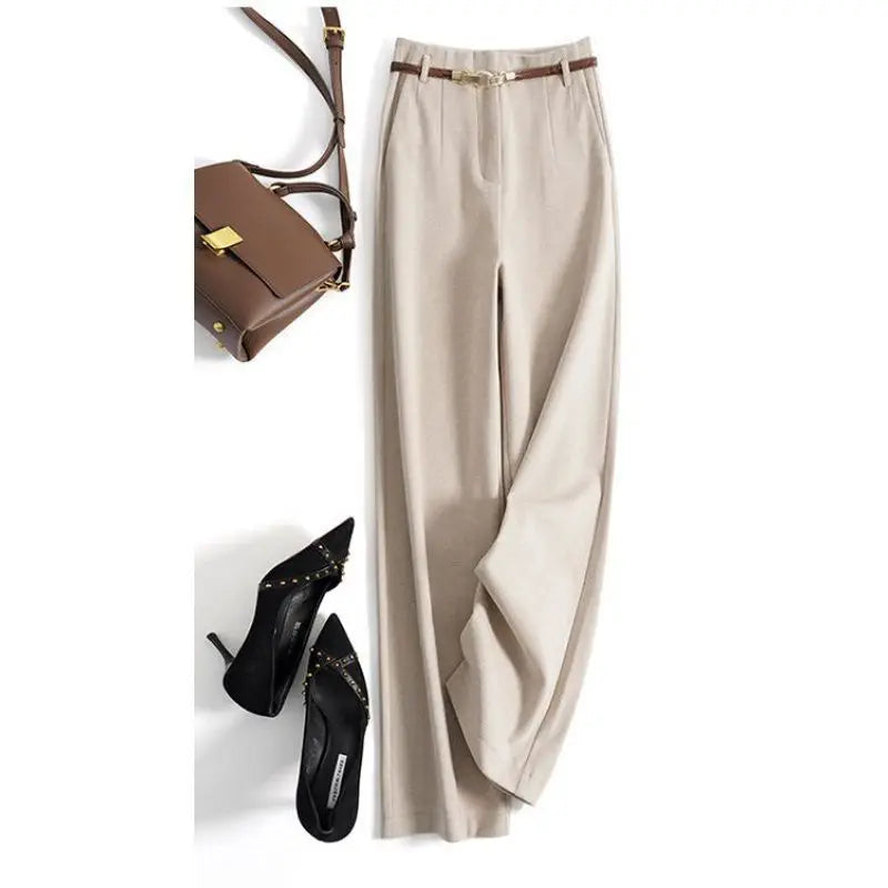 CGC Pantaloni larghi larghi a vita alta alla moda coreana Pantaloni di lana da donna Pantaloni larghi dritti solidi semplici Pantaloni da jogging casual