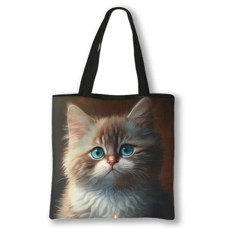 Borsa a tracolla con stampa gattino Kawaii Animali Gatti Cartoon Grafica Totes Borse Borsa da donna di grande capacità Borse shopper riutilizzabili Regalo