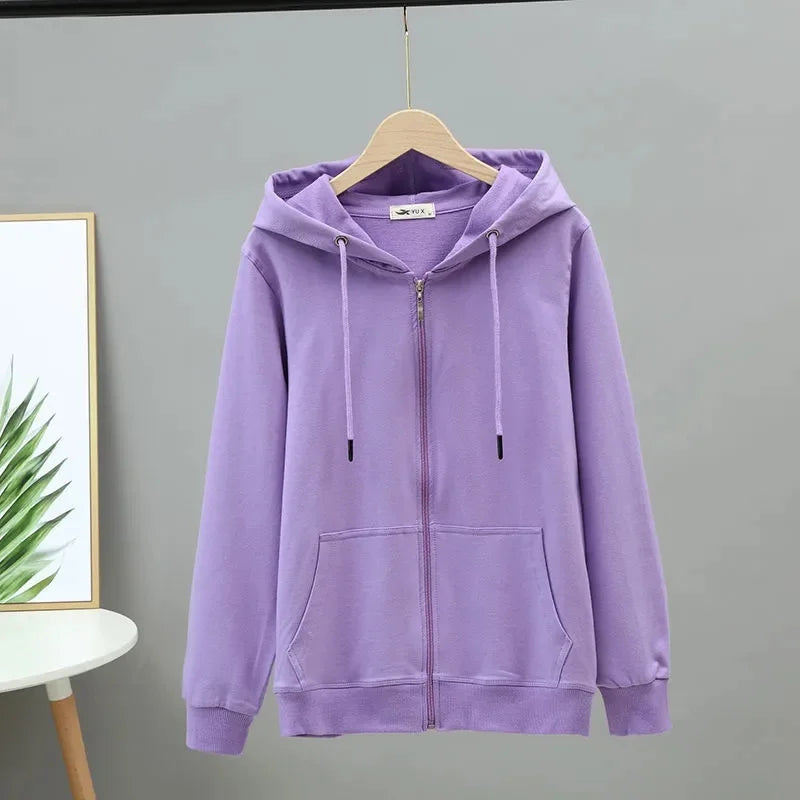 2025 Primavera Autunno Donna Felpe con cappuccio Felpe Giacca con cerniera Studentessa Top Sottile cappotto a maniche lunghe Lady Viola Capispalla casual