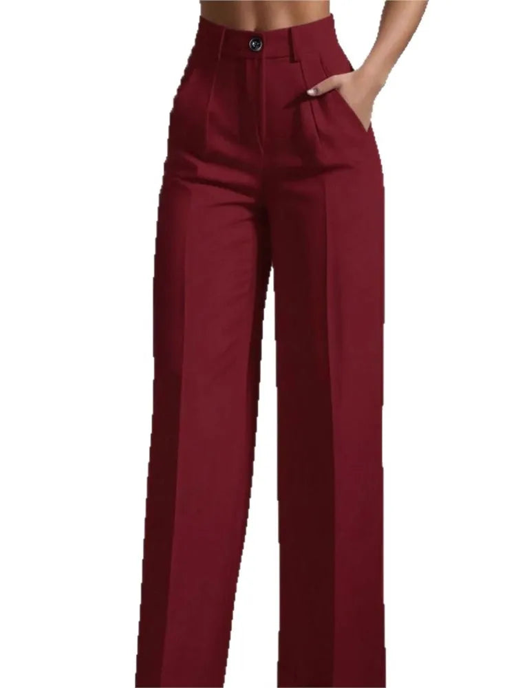 Pantaloni larghi pieghettati a vita alta da donna casual in tinta unita Pantaloni da lavoro Primavera Autunno Nuovi pantaloni dritti Pantaloni su misura da ufficio