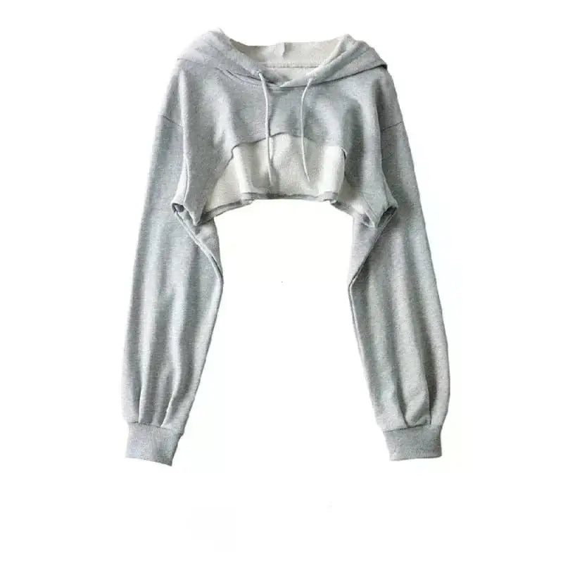 Felpa con cappuccio femminile Personalità Crop irregolare Stile ultra corto Top a maniche lunghe Felpa con spedizione di goccia femminile Y2k