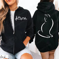 Felpe con cerniera da donna Autunno Inverno New Cute Cat Heatbeat Line Print Felpe con cappuccio Hip Hop Streetwear Donna Zip Up Jacket Cappotto Abbigliamento