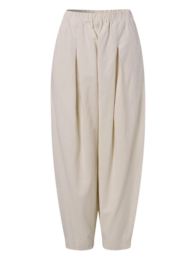 ZANZEA Estate Elastico In Vita Solido Pantaloni Donna Casual Pantaloni Larghi Elegante Allentato Gamba Larga Pantalon Vintage Cotone Rapa 2024