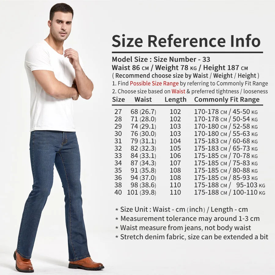 Jeans da uomo con taglio a stivale Pantaloni slim fit blu neri leggermente svasati Pantaloni classici in denim elasticizzato da uomo firmati