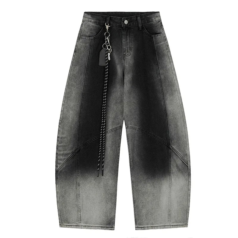 Jeans coreani retrò sfumati per donna Pantaloni a gamba dritta Pantaloni casual a gamba larga Jeans blu Pantaloni Y2k larghi senza pendente