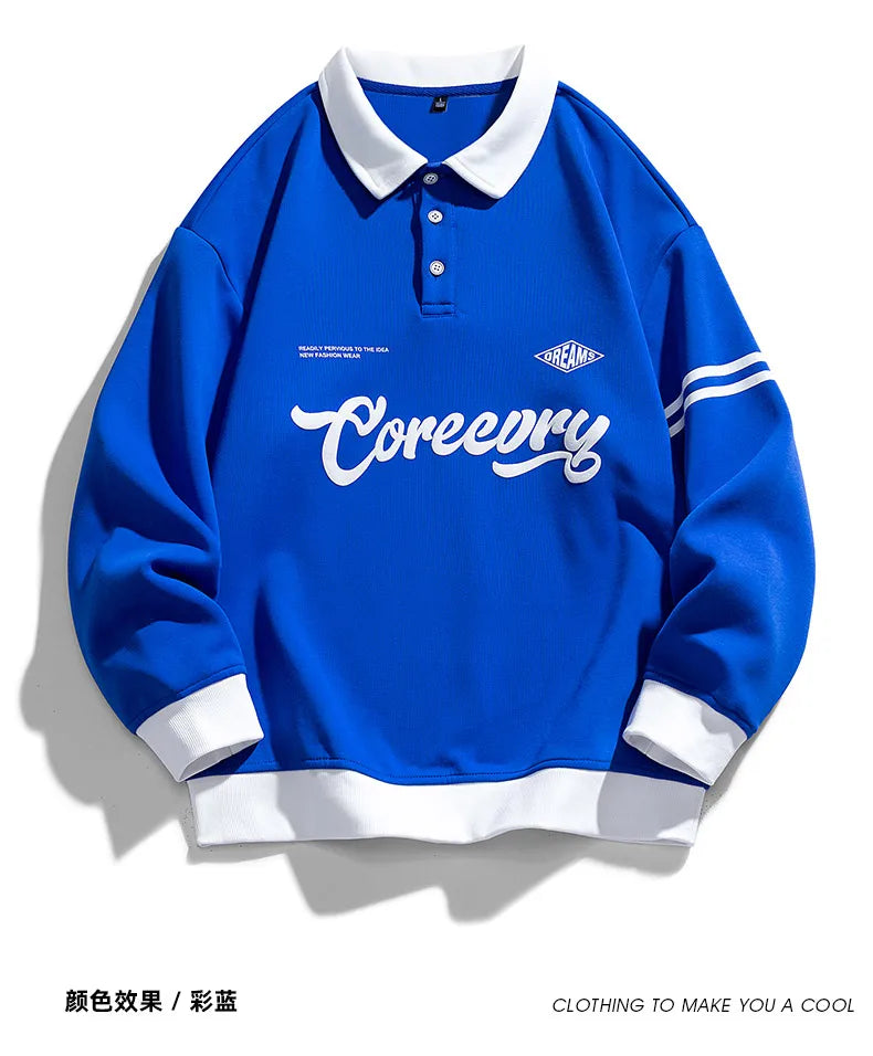 Felpa da uomo oversize con colori contrastanti Felpa con risvolto Primavera Hip Hop Streetwear Felpa con cappuccio uniforme da baseball Harajuku da uomo