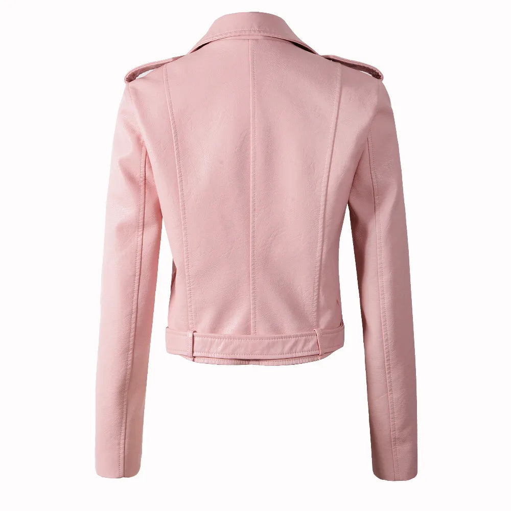 2025 Primavera Autunno Nuova giacca di pelle da donna Abbigliamento da moto Cappotto corto