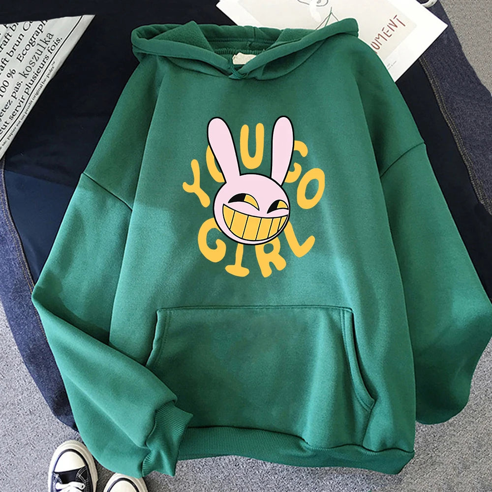YOU GO GIRL Felpa con cappuccio Digital Circus Jax Moda Donna Harajuku Divertente Felpa con cappuccio con coniglio carino Felpa pullover vintage unisex Cartoon