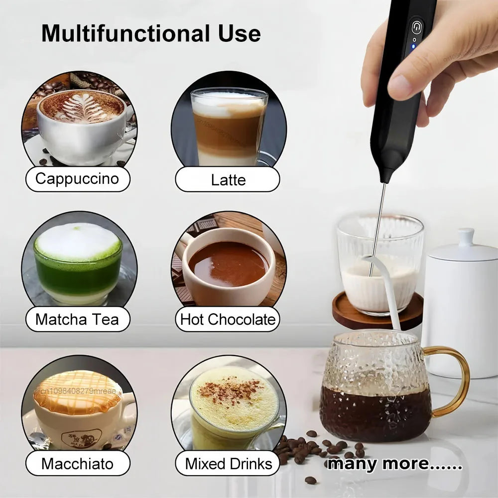 Electric Milk Frother Mini Coffee Whisk Mixer Wireless Milk Foamer Maker Type-C Rechargeable Egg Beater Handheld Stirrer Blender