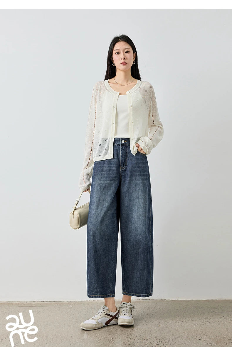 TOYOUTH Jeans da donna 2026 Autunno Nuovi pantaloni cropped a gamba larga deconstruiti con vestibilità snellente