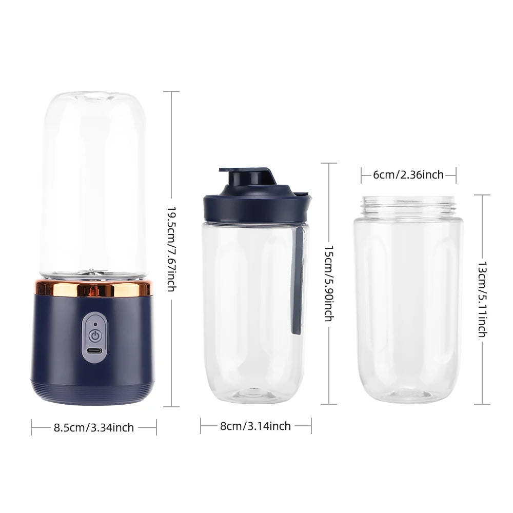 Electric Juicer Cup 2 Cups For Travel 6 Blades Portable Juicer Mixer Usb Charge Fresh Fruit Juice Personal Blender Smoothie
