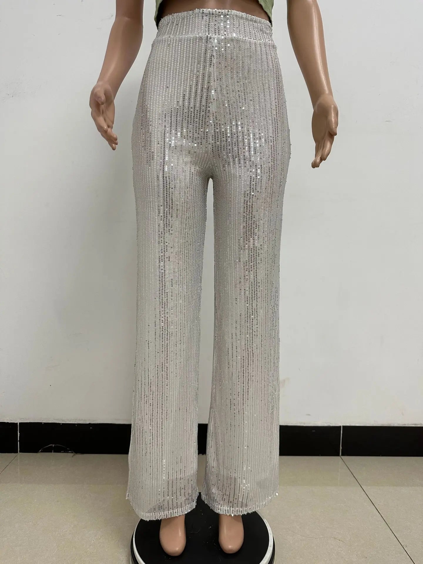 Pantaloni da donna, abbigliamento femminile, vestiti alla moda, pantaloni casual con paillettes, pantaloni eleganti, ampi e fluidi, a gamba larga, hwy5623