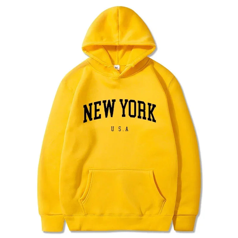 Uomo Donna New York USA City Felpe con cappuccio Moda Lettera stampata Felpe grafiche Allentate Casual Harajuku Pullover con cappuccio Abbigliamento sportivo