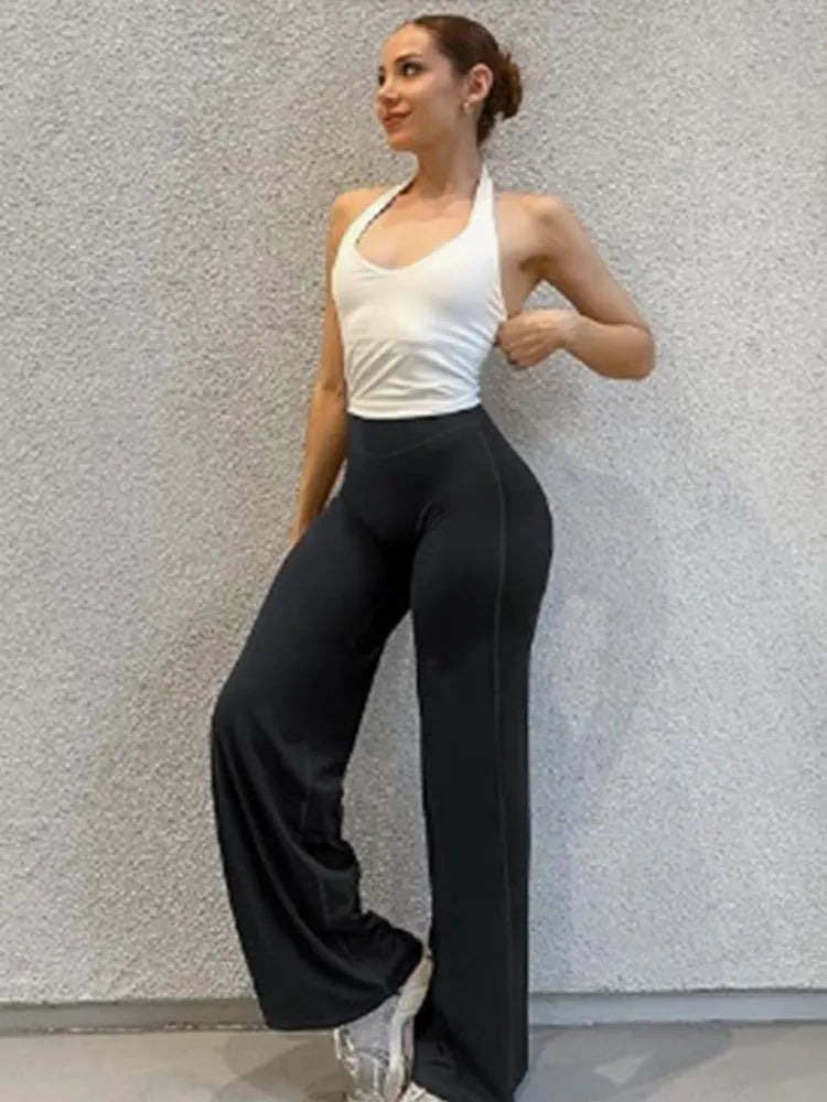 Pantaloni da yoga a vita alta da donna, a gamba dritta, per palestra, effetto seconda pelle, modellanti, a gamba larga, per fitness