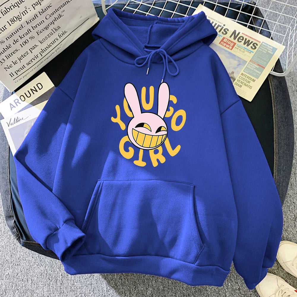 YOU GO GIRL Felpa con cappuccio Digital Circus Jax Moda Donna Harajuku Divertente Felpa con cappuccio con coniglio carino Felpa pullover vintage unisex Cartoon