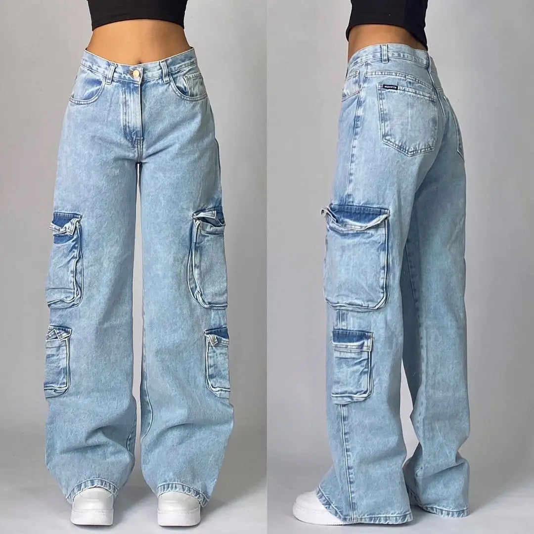 American New Fashion Modello geometrico Jeans larghi ricamati Donna Y2K Harajuku Vintage Hip-hop Pantaloni larghi casual popolari