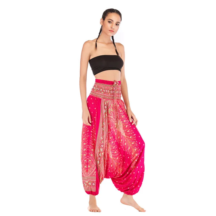 Pantaloni della Boemia Donna Pantalones Mujer Hippie Vita alta Rayon Harem Baggy Boho Yoga Beach Wear Pour Femme Calca Feminina Stampato
