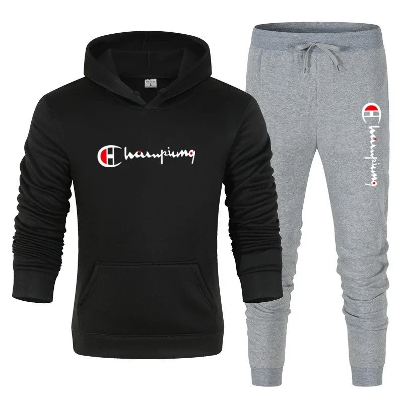 2025 Tuta da uomo Felpa con cappuccio + Pantaloni della tuta 2 pezzi Set Tuta sportiva Casual Jogger Abbigliamento sportivo 2 pezzi Set streetwear maschile