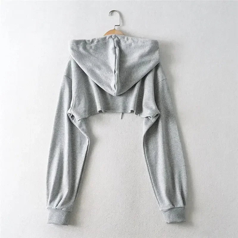Felpa con cappuccio femminile Personalità Crop irregolare Stile ultra corto Top a maniche lunghe Felpa con spedizione di goccia femminile Y2k