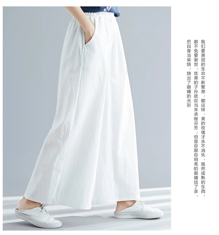Nuovi pantaloni primaverili da donna in cotone e lino 2026, pantaloni casual a gamba larga autunnali, taglie forti, neri, bianchi, rossi, kaki, 5XL 6XL