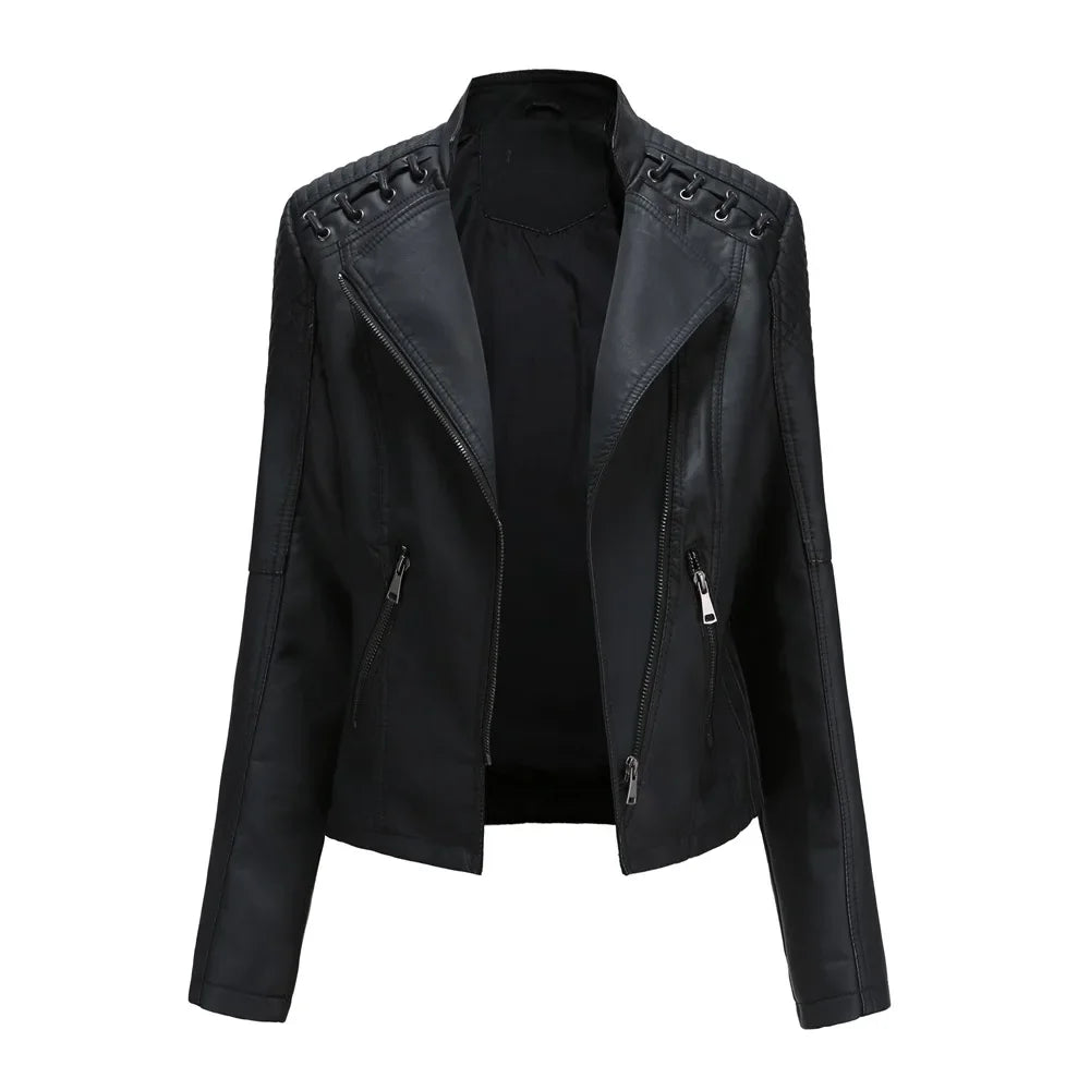 Primavera autunno sezione corta manica lunga giacca con cerniera giacca Slim in ecopelle Casual tinta unita giacca moda capispalla allentata