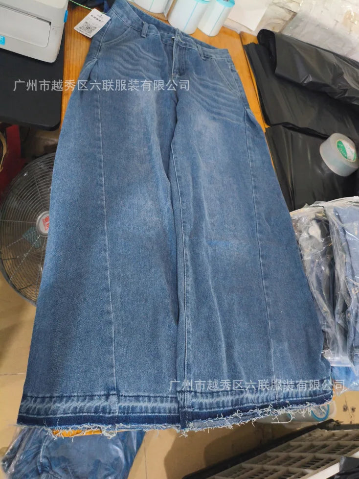Pantaloni jeans svasati a gamba larga larghi alla moda casual impiombati da donna di nuova moda europea americana Pantaloni jeans streetwear femminili